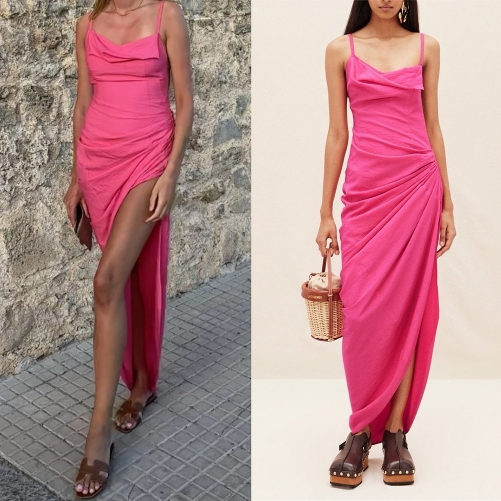 Jacquemus La Robe Saudade Dress 34 Pink Long Asymmetric Draped Maxi Dress